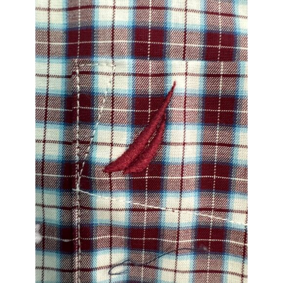 Nautica Mens Classic Fit Flex Wrinkle Resistant Burgundy & White Plaid Long Slee - Picture 7 of 7